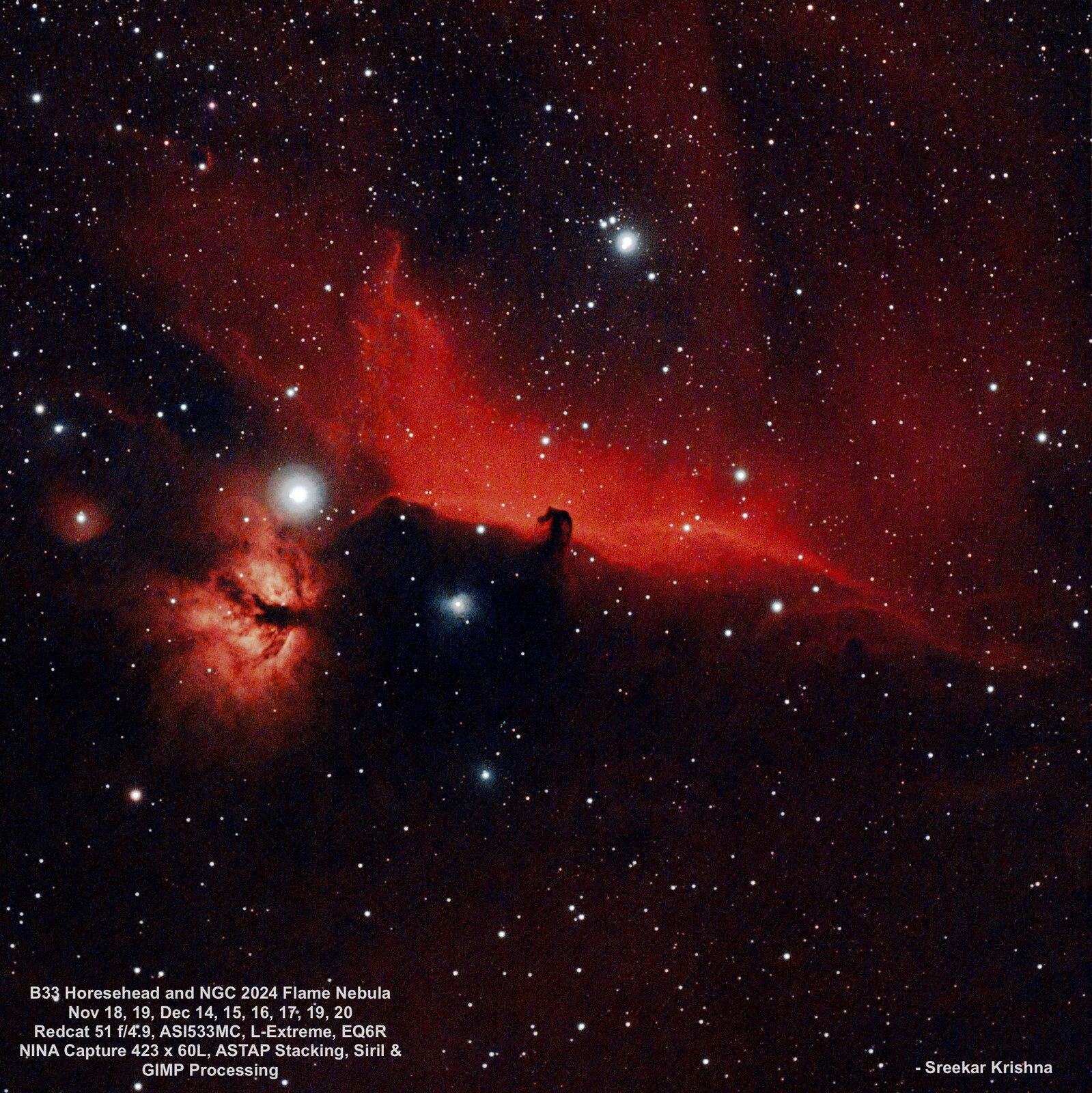 B Horesehead And Ngc Flame Nebula H Long Exposure Result