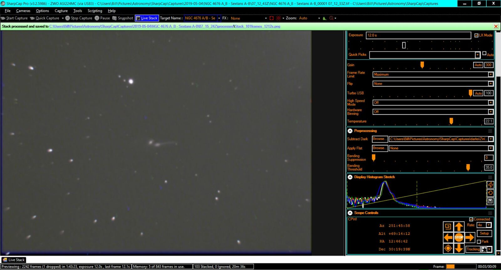 SharpCap Screen cap ARP242 - NGC 4676 - The Mice - 2019 May - EAA ...