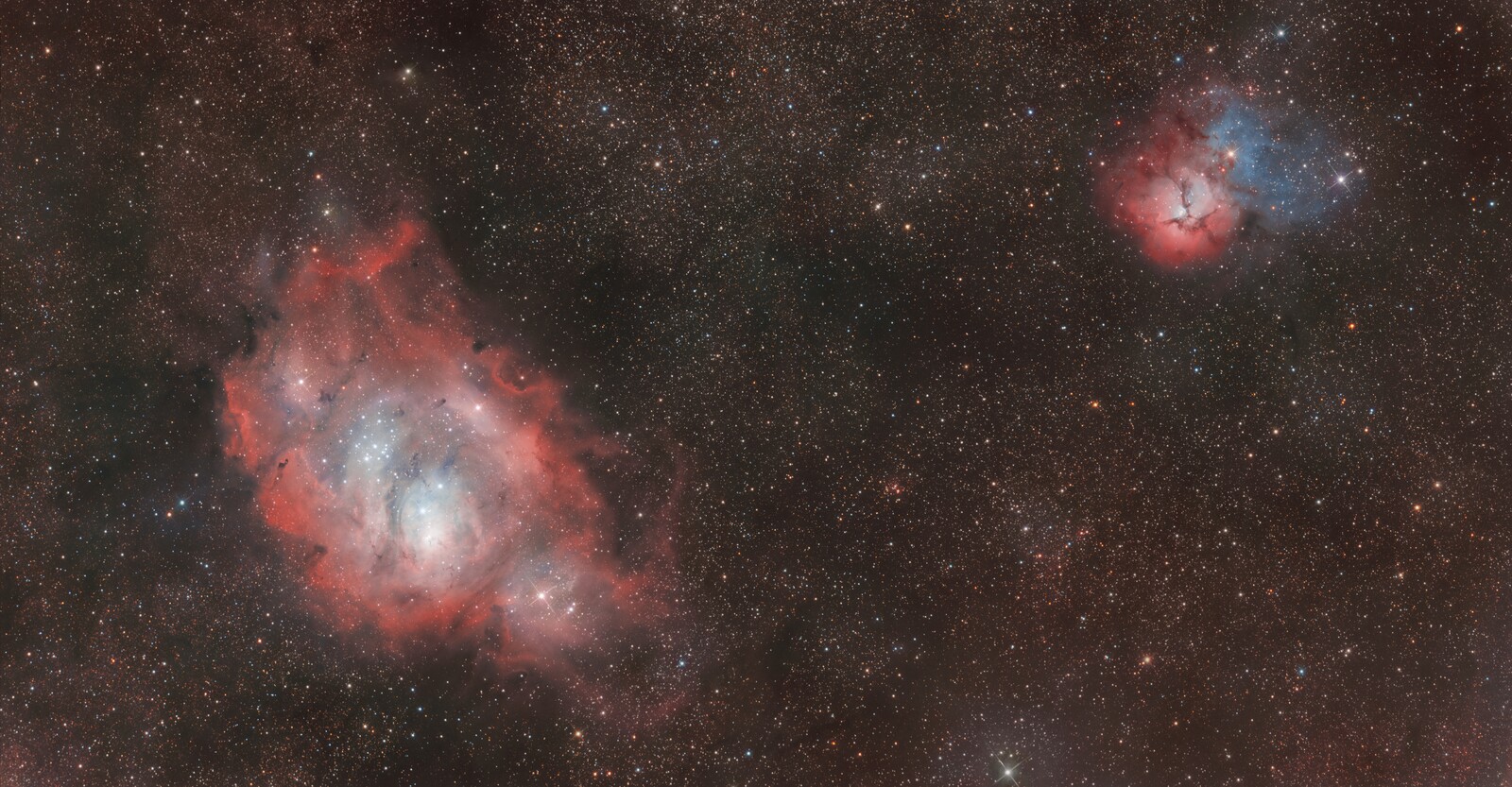 Trifid Nebula M20 And Lagoon Nebula M8 Rbb Combination Gso 6 F 5 Newtonian Photo