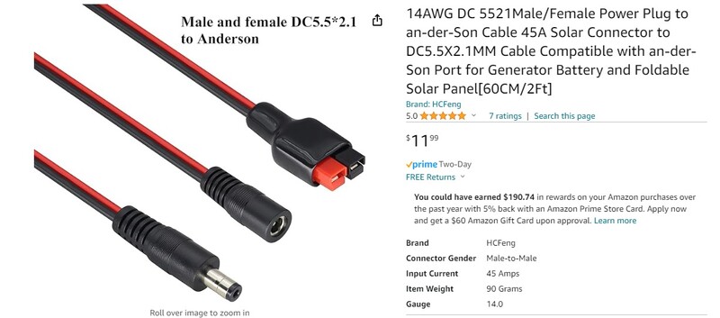 Male and Female DC5521 to Anderson Powerpole Adapter Cables - Power ...