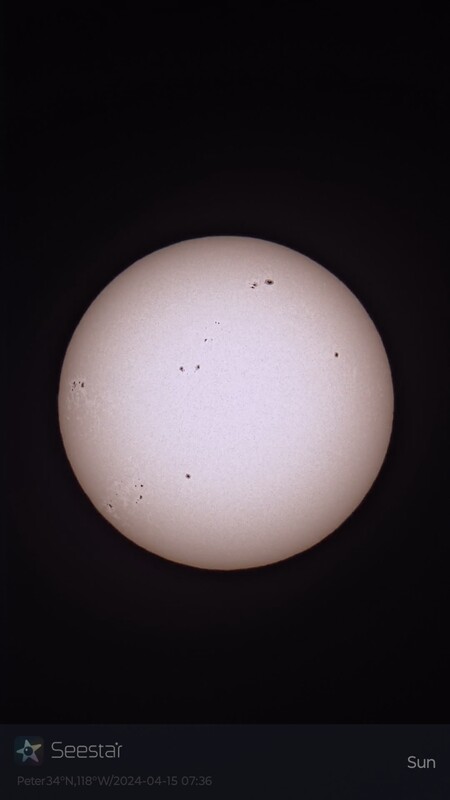 White light image of Sun April 15, 2024 with Seestar - Seestar Photos ...