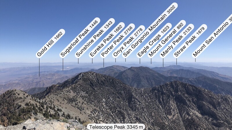 PeakFinder from Telescope Peak south to LA - Augmented Reality - Photo ...