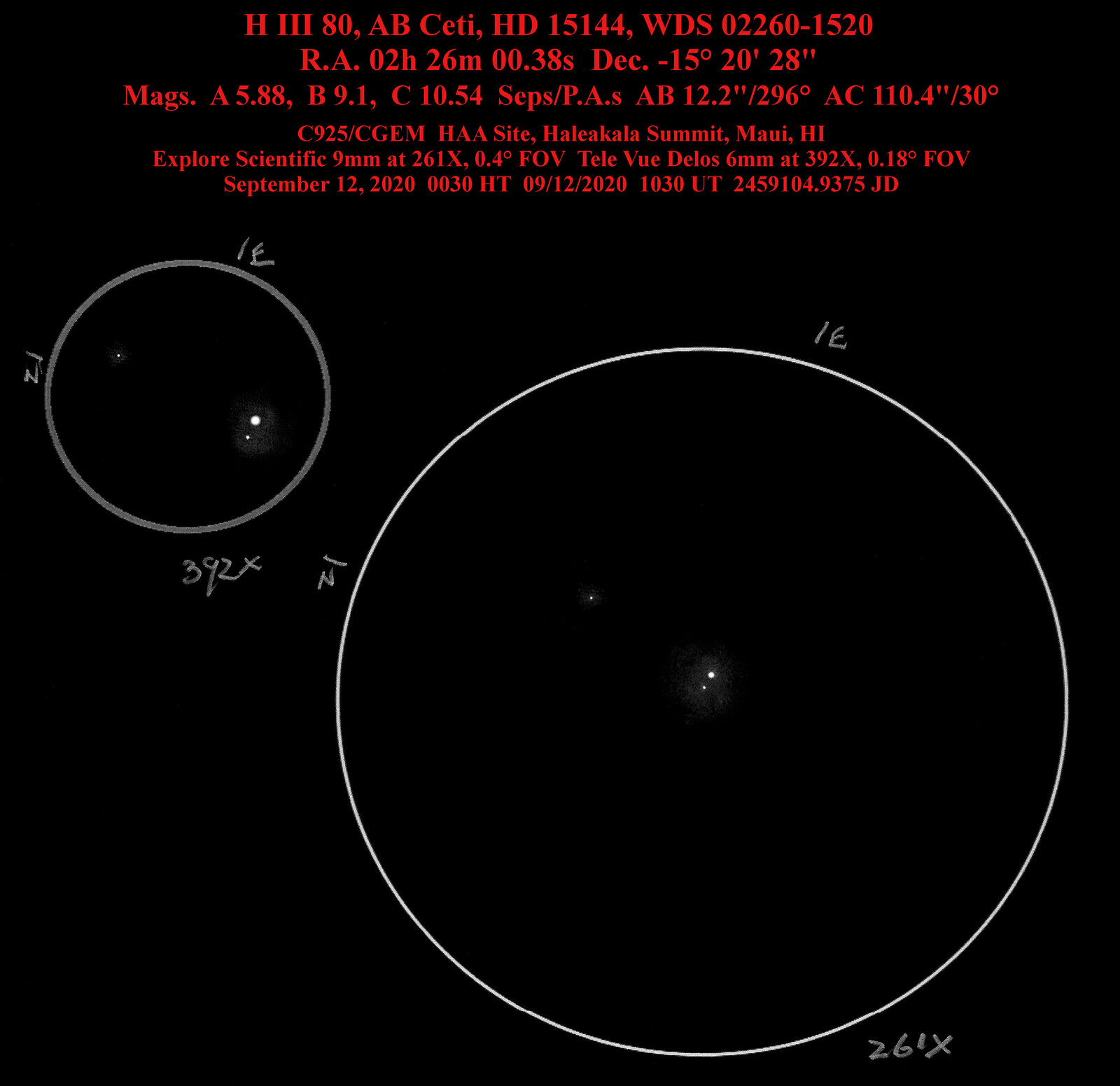 H III 80, AB Ceti, HD 15144 in Cetus - Sketches of Double Stars - Photo ...