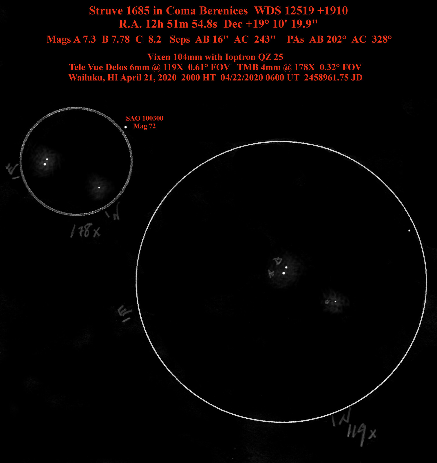 Struve 1685 in Coma Berenices - Sketches of Double Stars - Photo ...