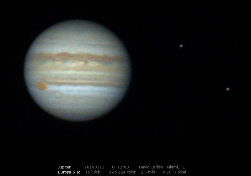 Jupiter, Europa + Io, 16 inch dob, Miami, FL not bad considering ...