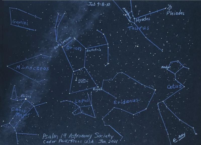Winter Constellations Of The Northern Hemisphere Sketching Cloudy
