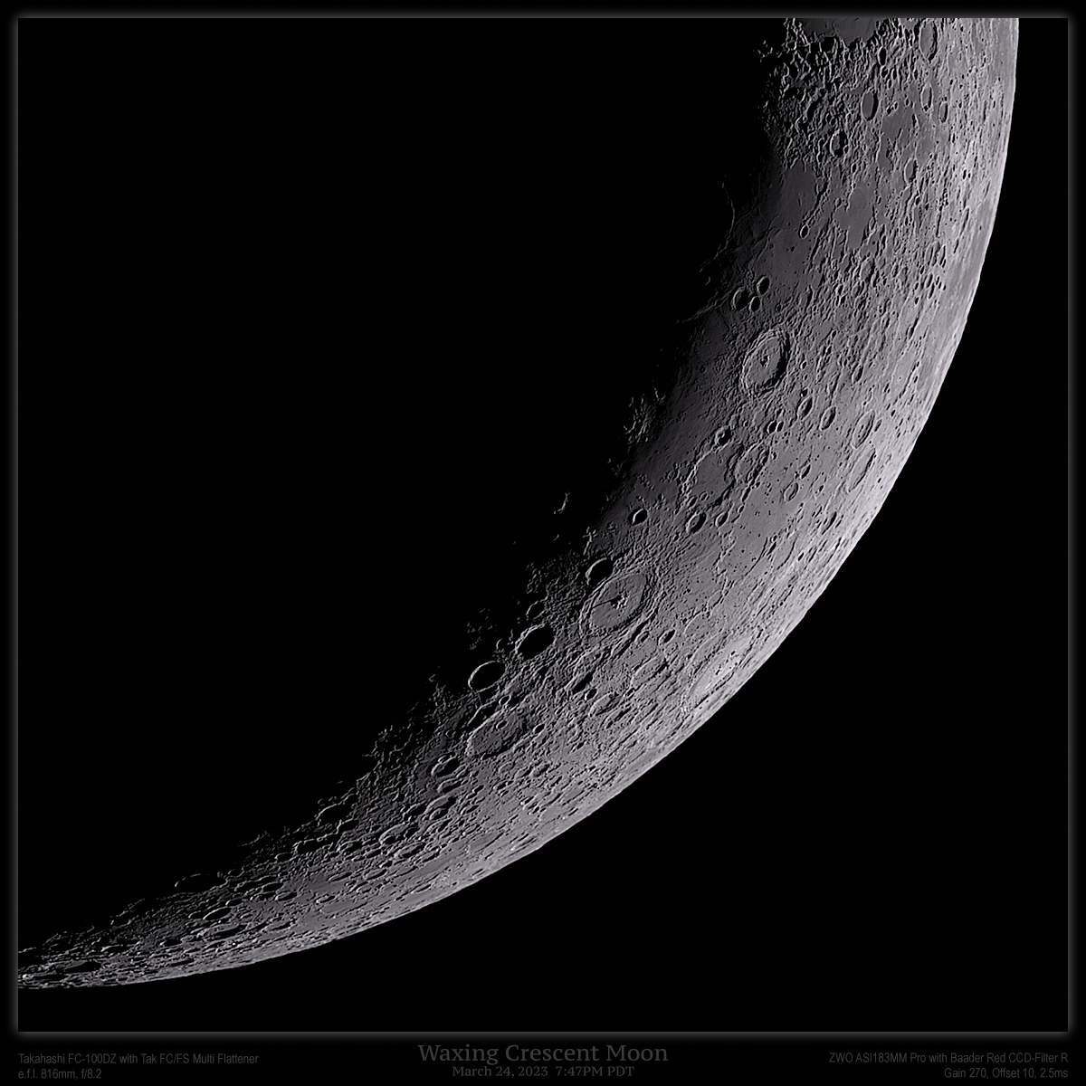 Crescent Moon on March 24 with Takahashi FC-100DZ - Lunar 