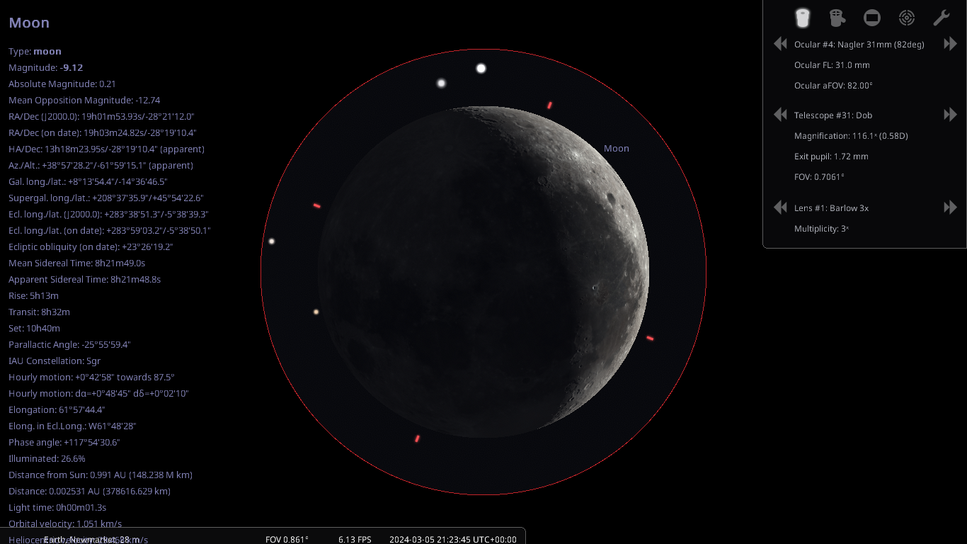 Highest magnification and keep the moon completely in the FOV ...