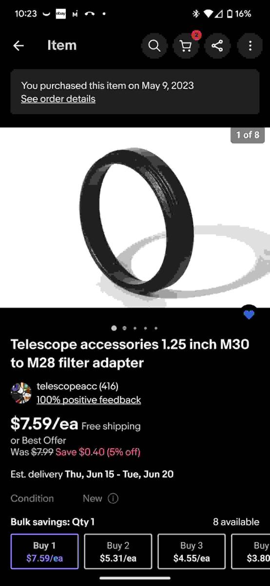 Telescope accessories 1.25 inch M30 to M28 filter adapter