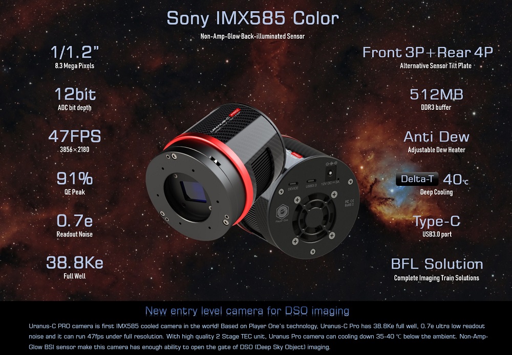 Player One release Uranus-C PRO, first IMX585 cooled camera in the