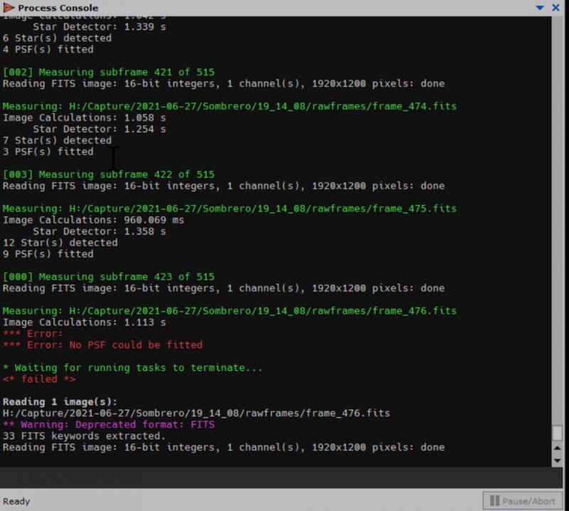 PixInsight SubframeSelector Measure Frames Error Handling - Beginning ...