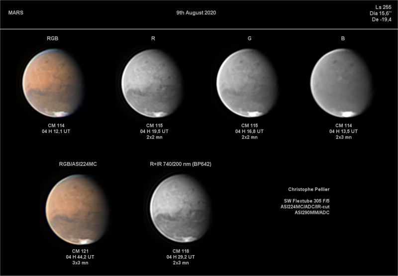 First Mars under good seeing, RGB, blue, violet filters, color and mono ...