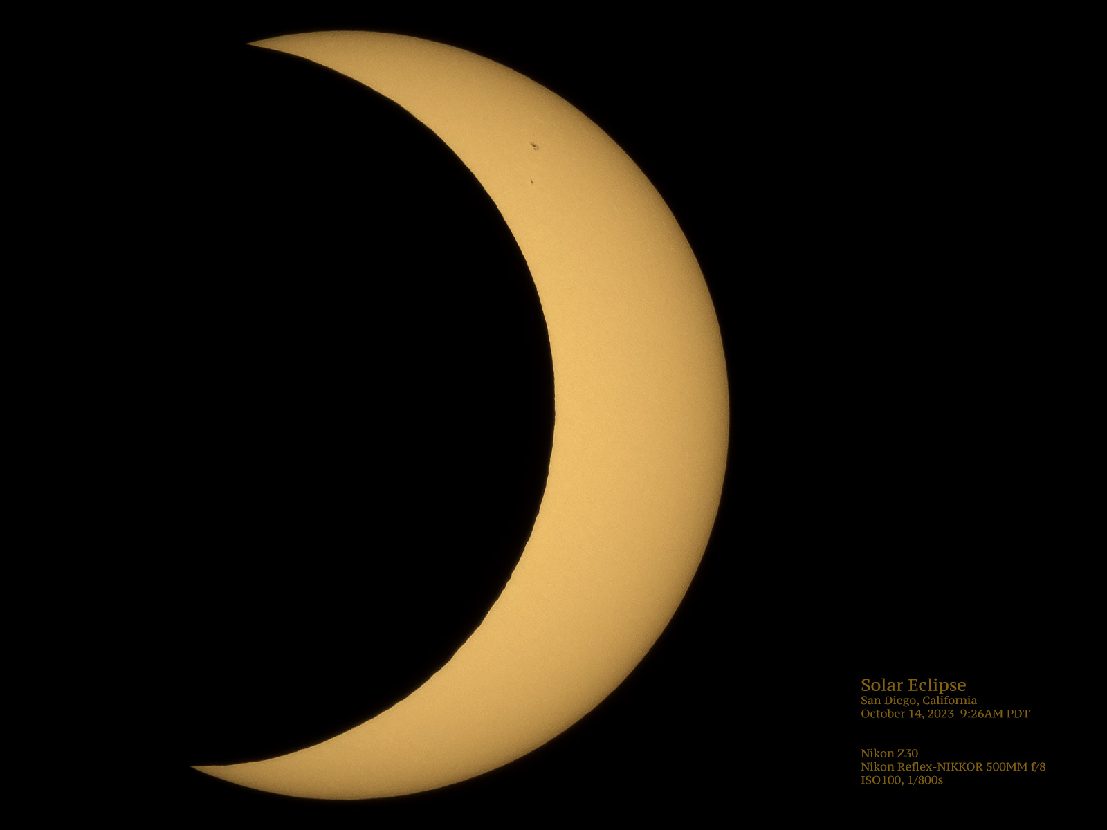 October 14 Solar Eclipse Maximum From San Diego, CA (with New Images